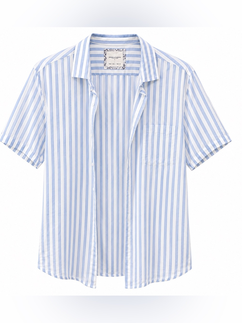 Denim & Flower Light Blue and White Vertical Stripe Short-Sleeve Shirt